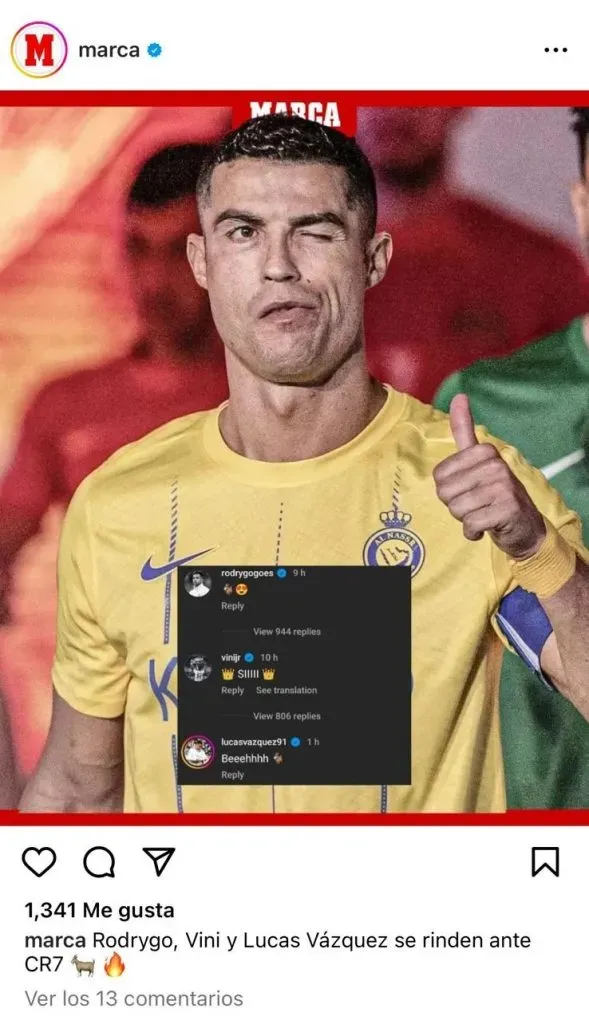 Mensaje de Rodrygo a CR7. (Foto: Instagram / @marca)