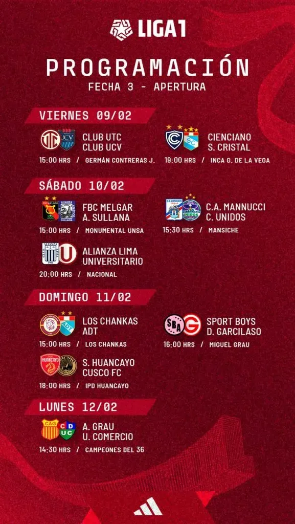 Fecha confirmada para la jornada 3 del fútbol peruano. (Foto: Liga 1).