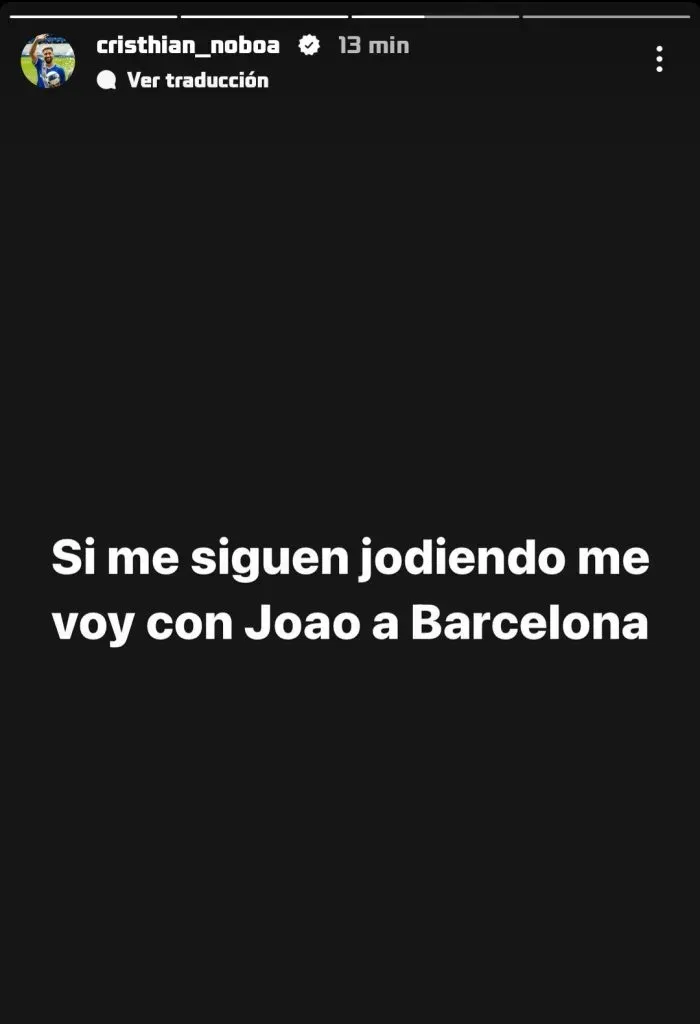 Esta fue la historia de Cristhian Noboa en redes sociales.