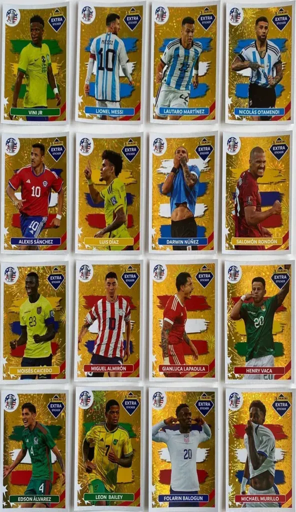 Algunas de los cromos dorados que forman parte del álbum de la Copa América 2024.