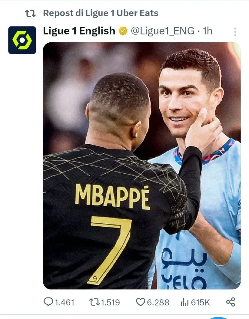 La reacción de la Ligue 1 en redes sociales en enero tras la declaración de Cristiano Ronaldo.