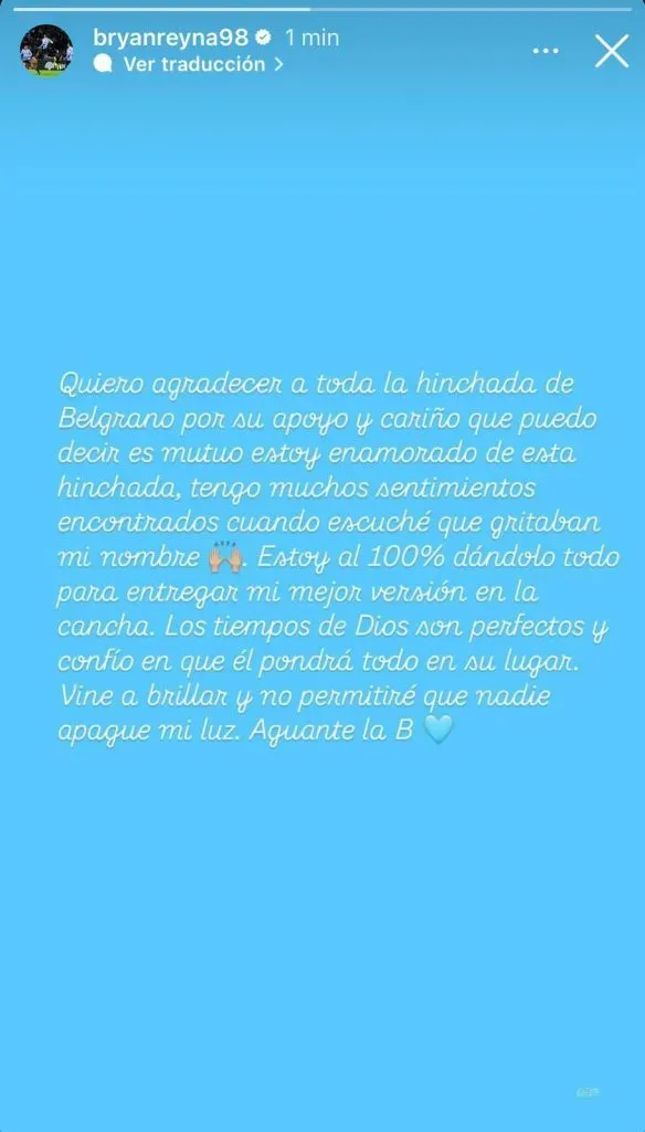 Bryan Reyna deja mensaje en Instagram. (Foto: Instagram).