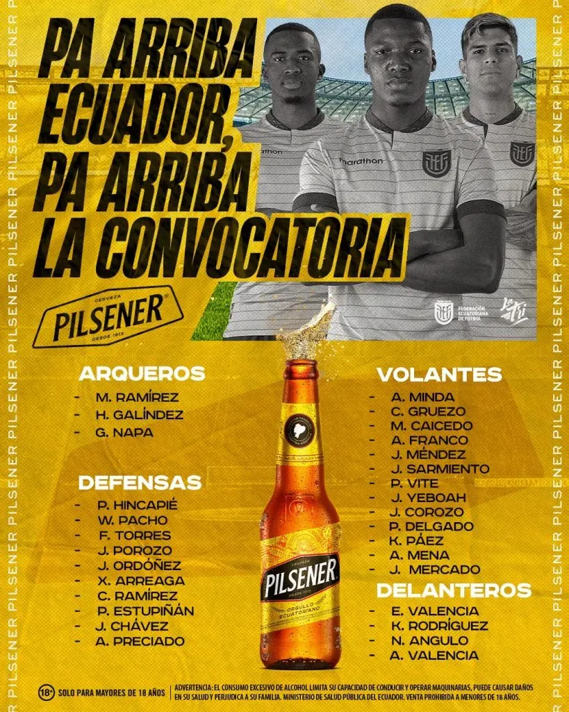 Los convocados de Ecuador para las Eliminatorias. (Foto: @LaTri)