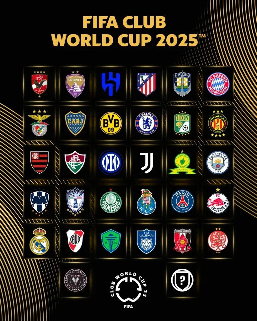 Los 31 de 32 equipos clasificados al Mundial de Clubes 2025.