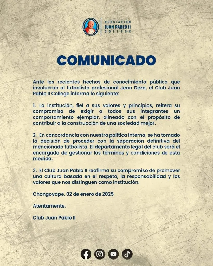 Comunicado de Juan Pablo II.