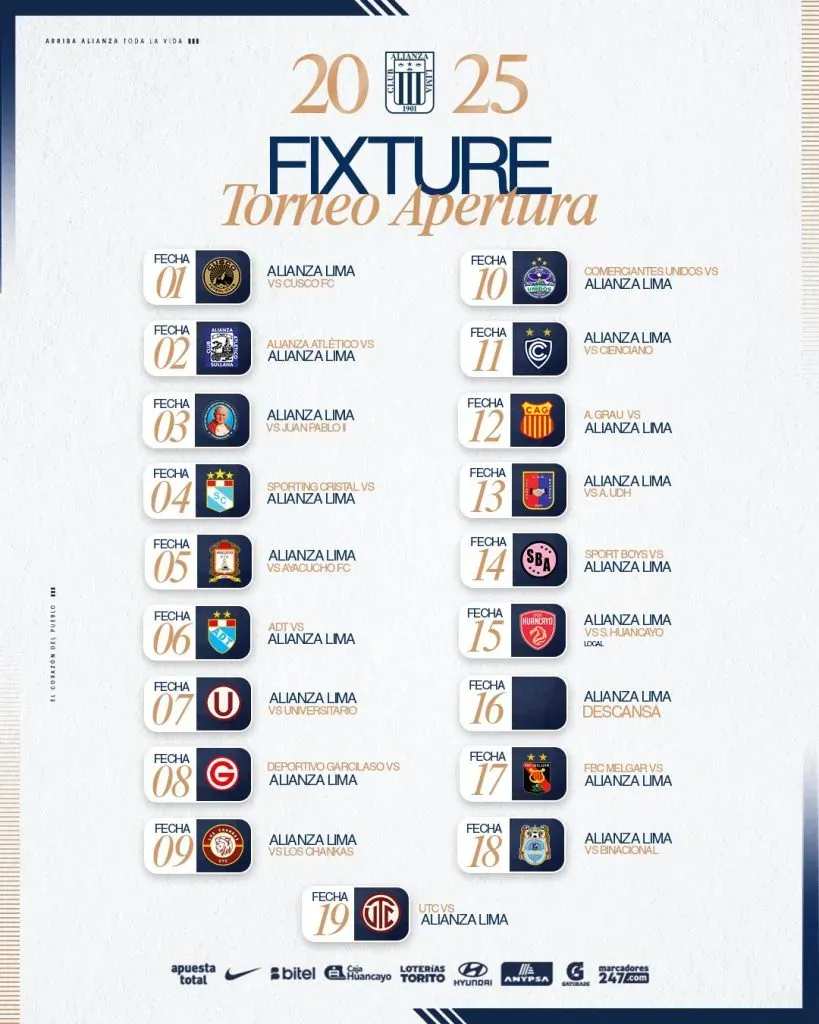 Alianza Lima presentó su fixture. (Foto: Alianza Lima).