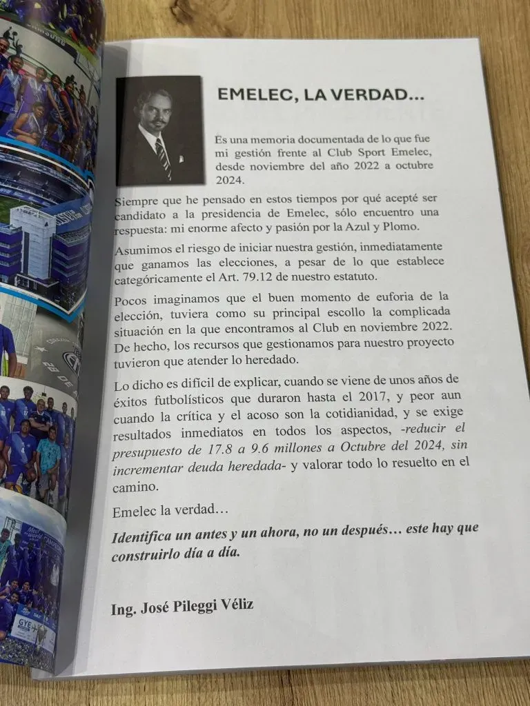 El libro de José Pileggi en Emelec. (Foto: @CaguanaAndres)