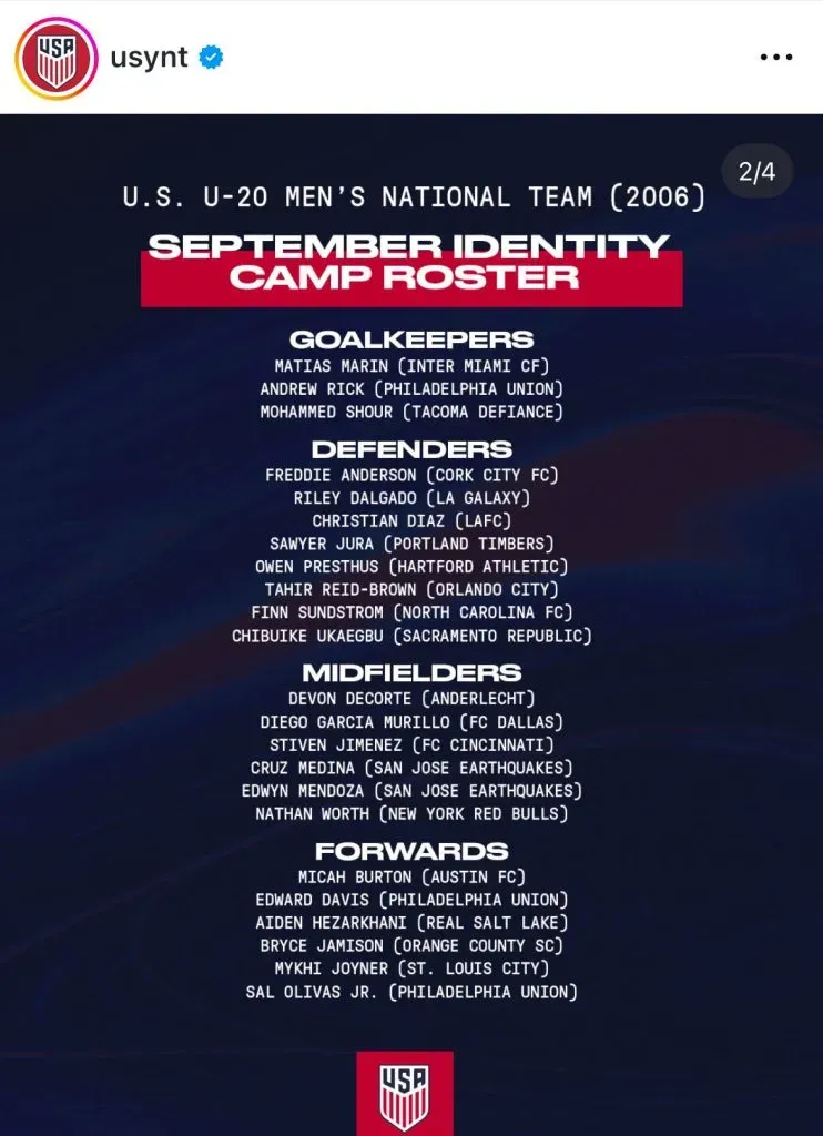 La convocatoria Sub-20 de Estados Unidos. (Foto: joacosaavedraq)