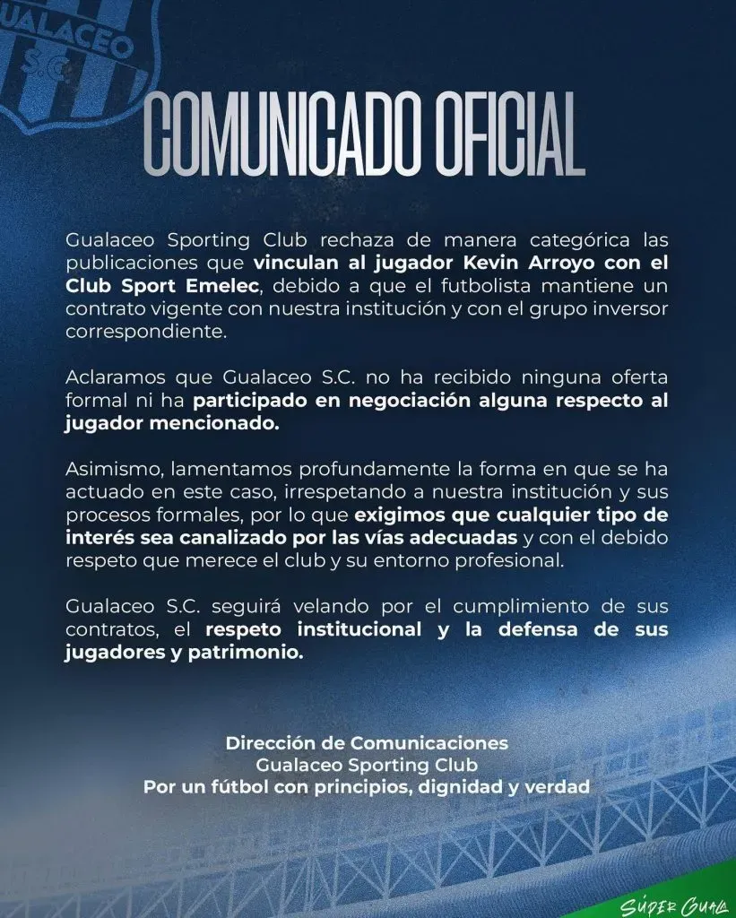 Comunicado del Gualaceo Sporting Club.