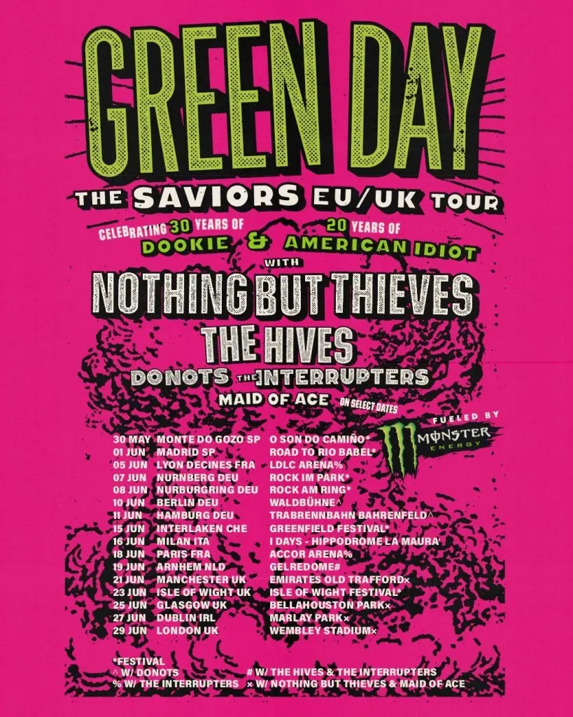 Green Day THE SAVIORS TOUR se presentará en Europa, Canadá y Estados