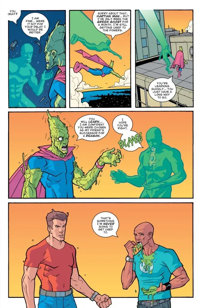 Así es como luce Green Ghost en los comics. Imagen: https://comicnewbies.com/.