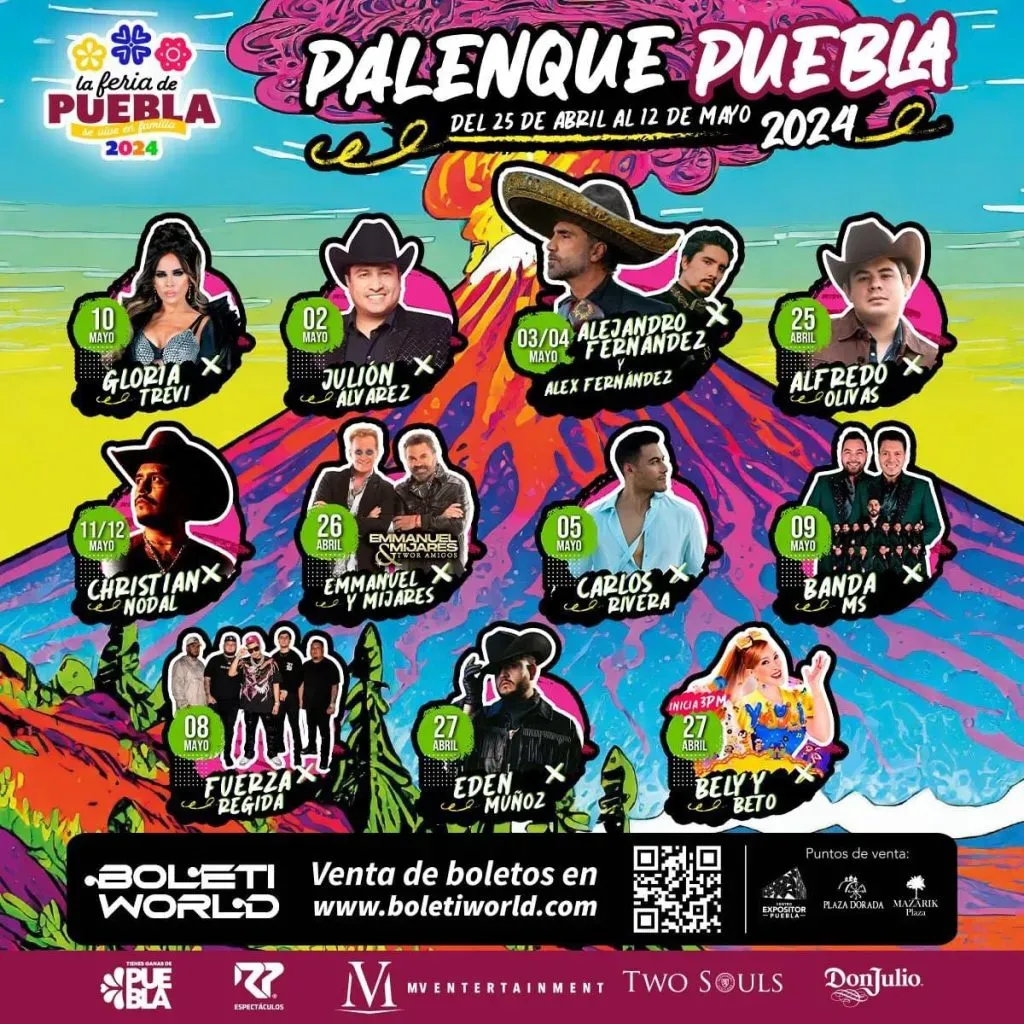 Así es el cartel de artistas del Palenque de la Feria de Puebla 2024.