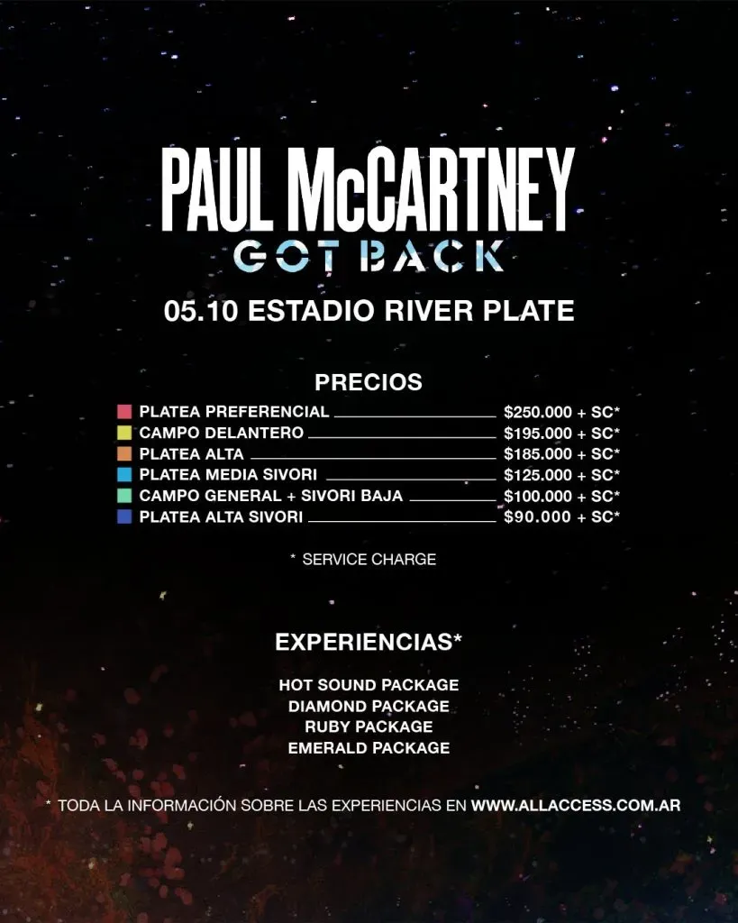 Estos son los PRECIOS de Paul McCartney en el Estadio Monumental de River Plate.