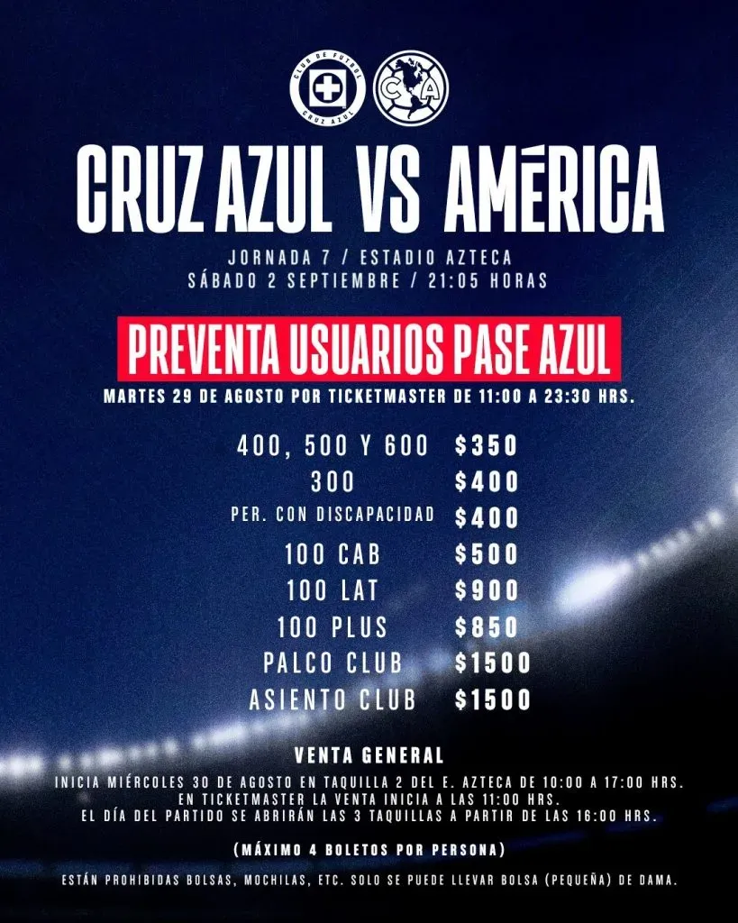 Boletos para Cruz Azul vs. América por el Apertura 2023 cuánto cuestan y cómo comprarlos