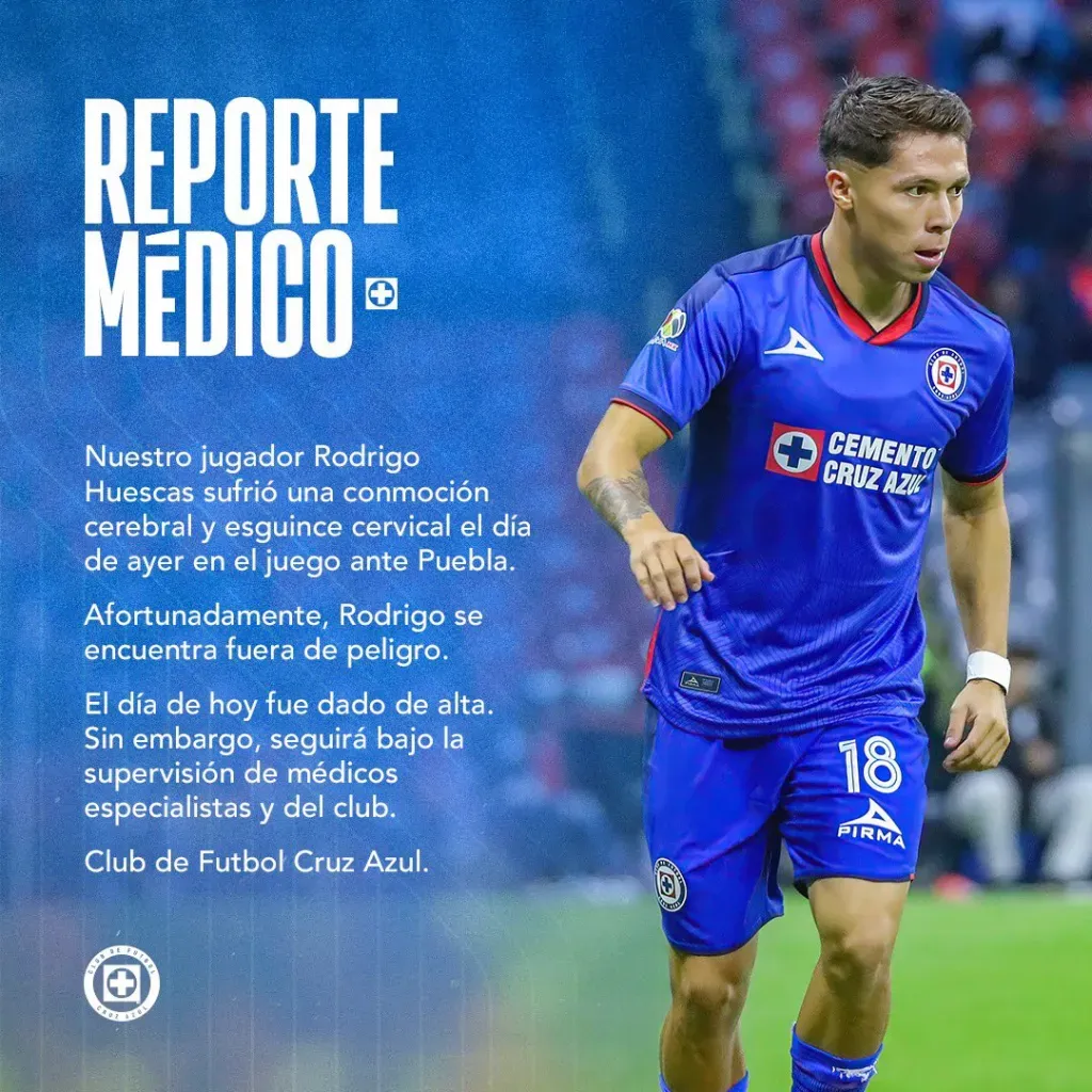 Huescas fue dado de alta. (@CruzAzul)