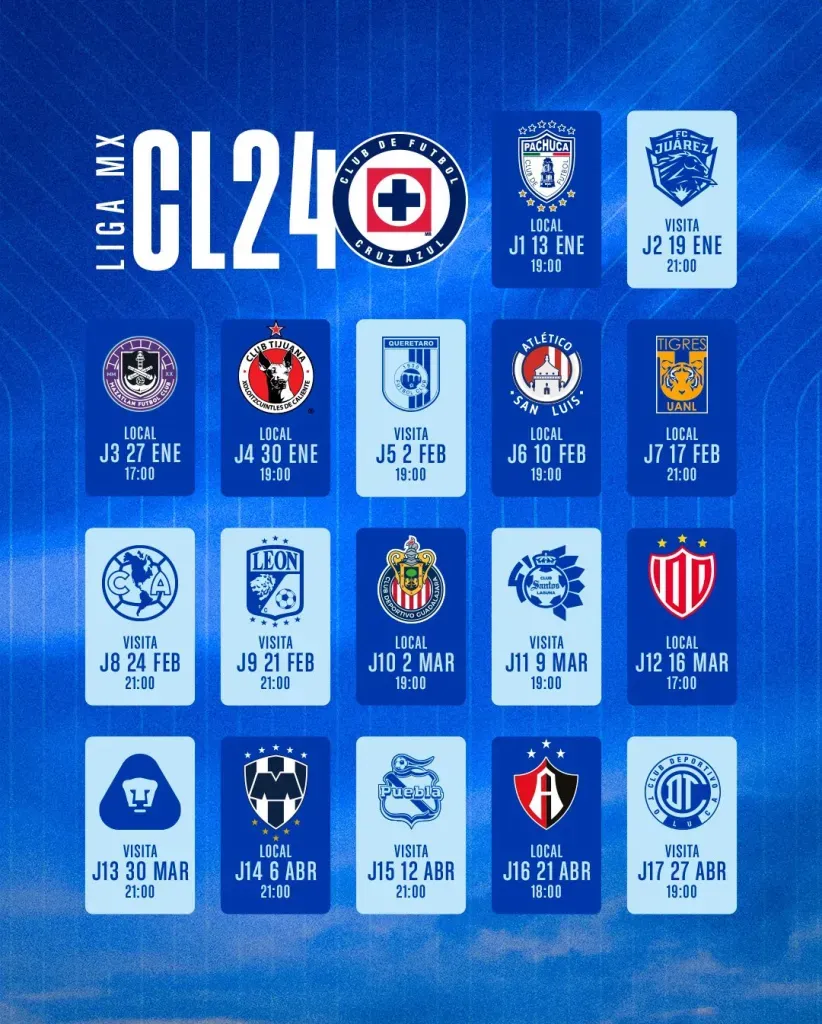 Cruz Azul Calendario del Clausura 2024 de la Liga MX Vamos Azul