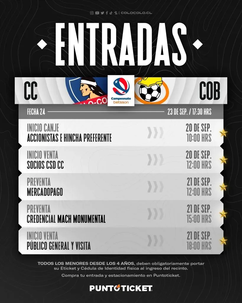 Información de venta de entradas. (Foto: Colo Colo)