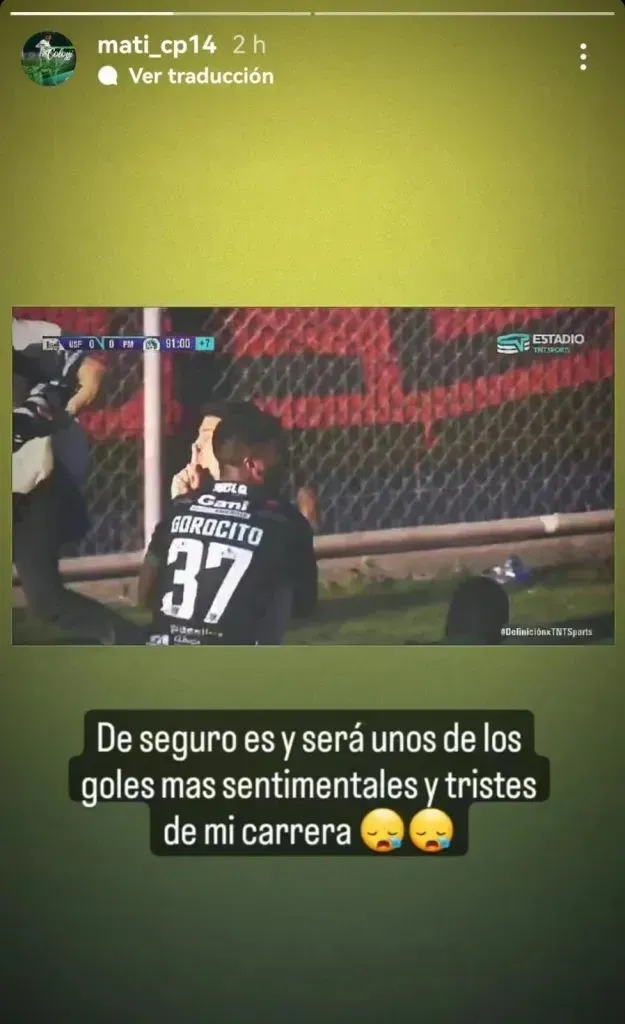 Mensaje de Matías Colossi en Instagram. (Foto: RedGol)