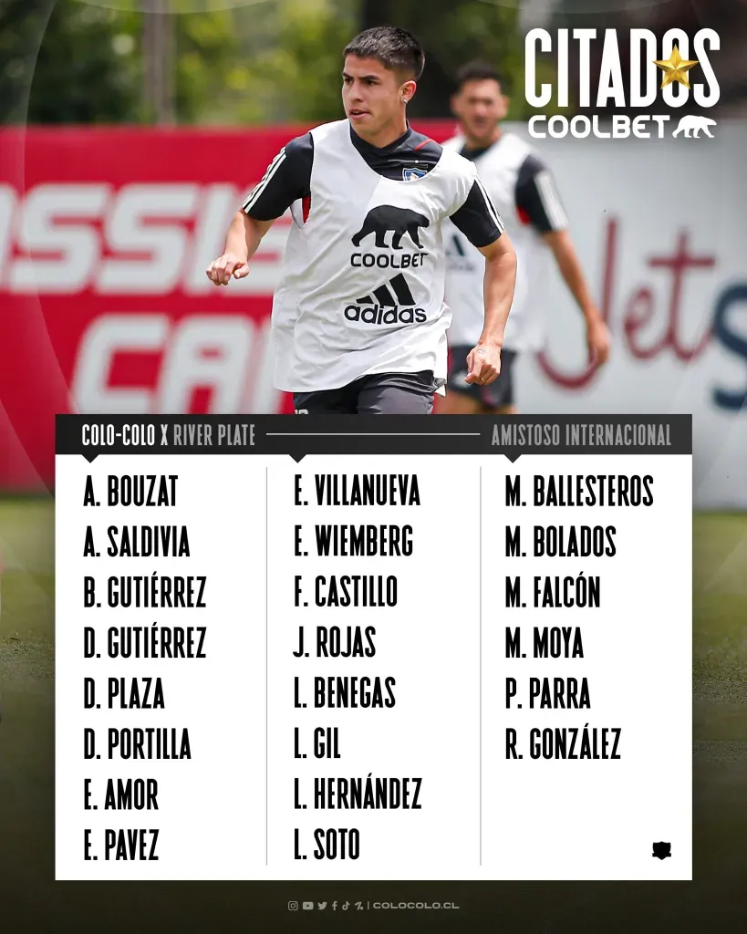 La citación de Colo Colo para enfrentar a River Plate. | Imagen: Colo Colo.