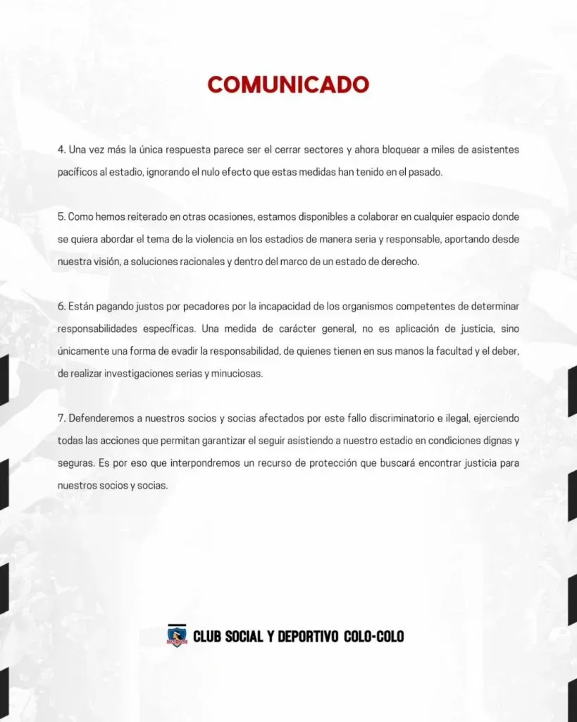 Segunda y última parte del comunicado | Foto: CSD Colo Colo