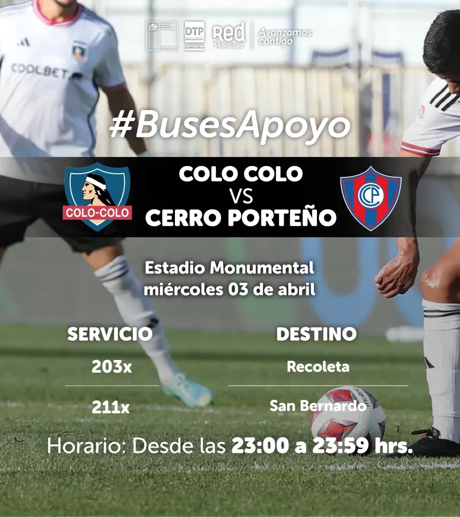 Red Movilidad pondrá buses de apoyo para los hinchas de Colo Colo. | Imagen: RED.
