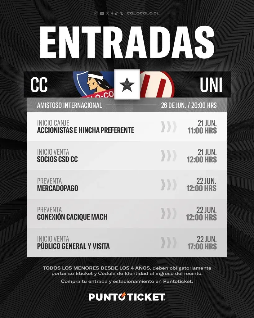 La venta de entradas para Colo Colo vs Universitario. Imagen: Colo Colo Oficial