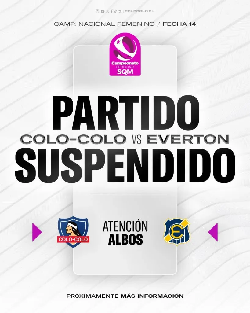 Encuentro entre Colo Colo Femenino y Everton es suspendido.Imagen: Colo Colo Oficial