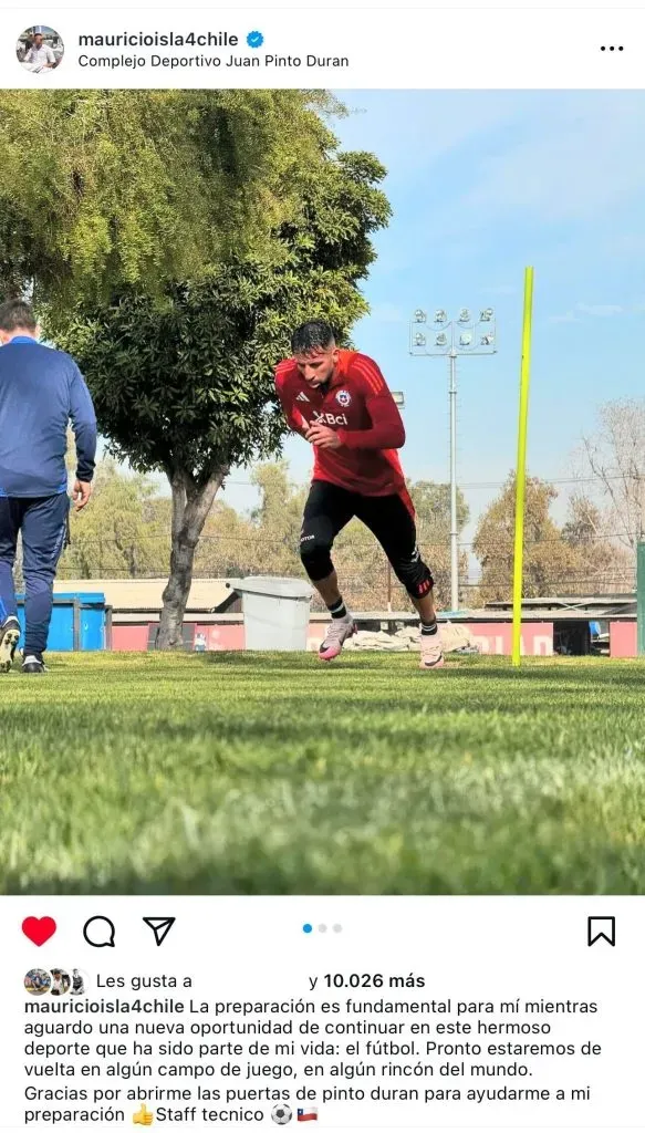 Publicación de Mauricio Isla en Instagram.