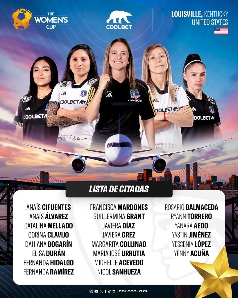 Las citadas por Tatiele Silveira para el viaje de Colo Colo Femenino a Estados Unidos. Imagen: Colo Colo Femenino