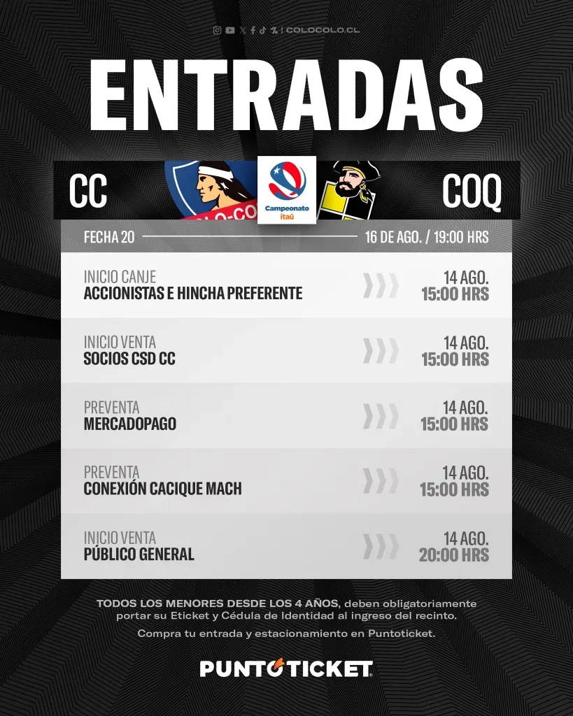 Entradas Colo Colo vs Coquimbo Unido. (Foto: @ColoColo)