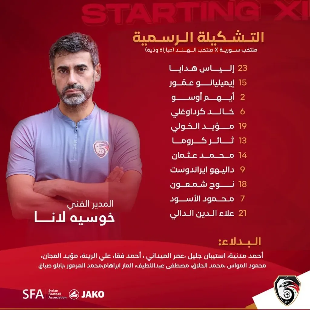 Emiliano Amor fue titular en la Selección de Siria con el dorsal 15. (Foto: syrianfa)