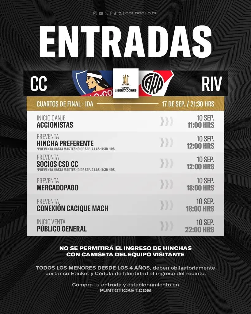 Información de las entradas para Colo Colo vs River Plate. (Foto: @ColoColo)