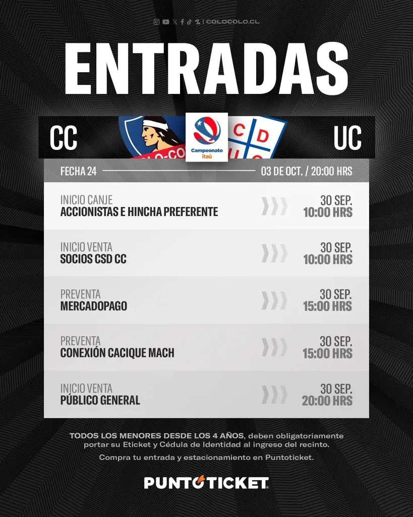 Este lunes se inicia la venta de entradas para el clásico ante la UC. Imagen: X Colo Colo.