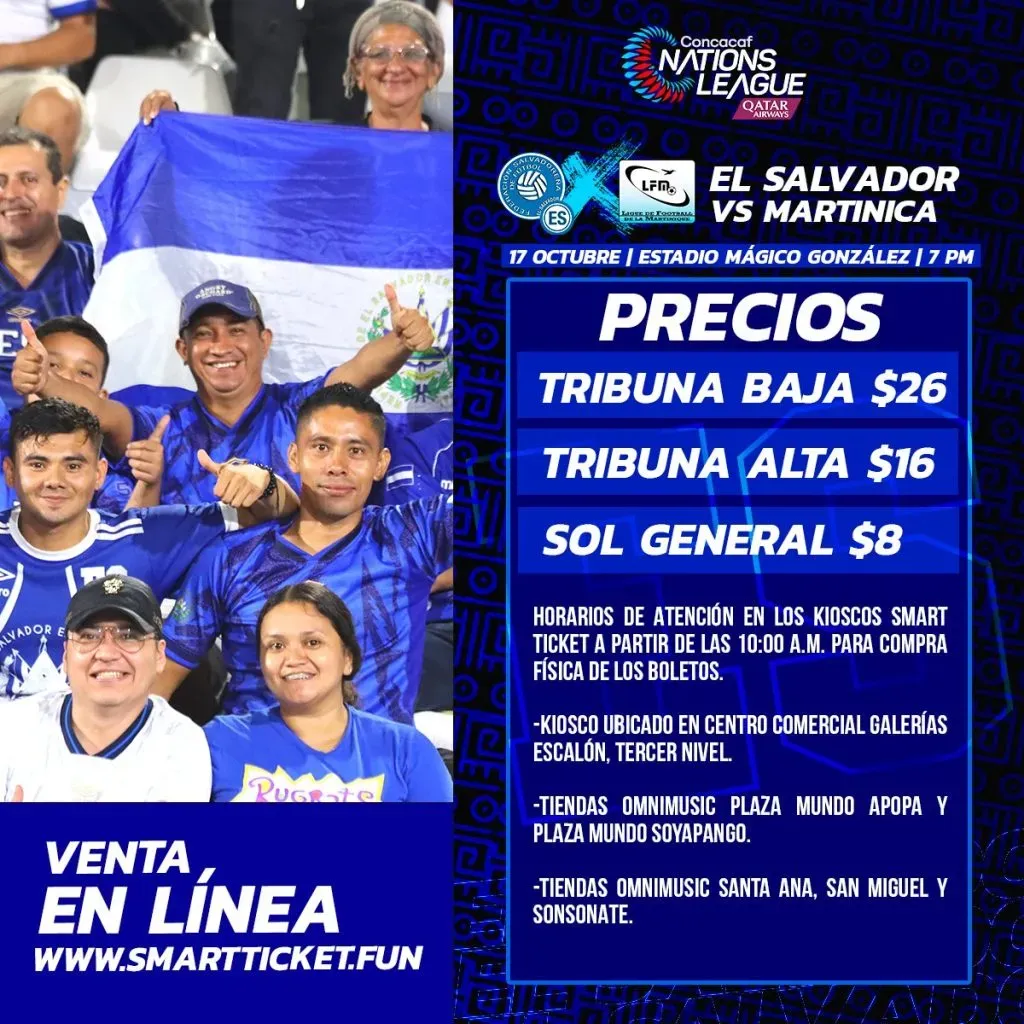 Los precios de las entradas de El Salvador vs. Martinica.