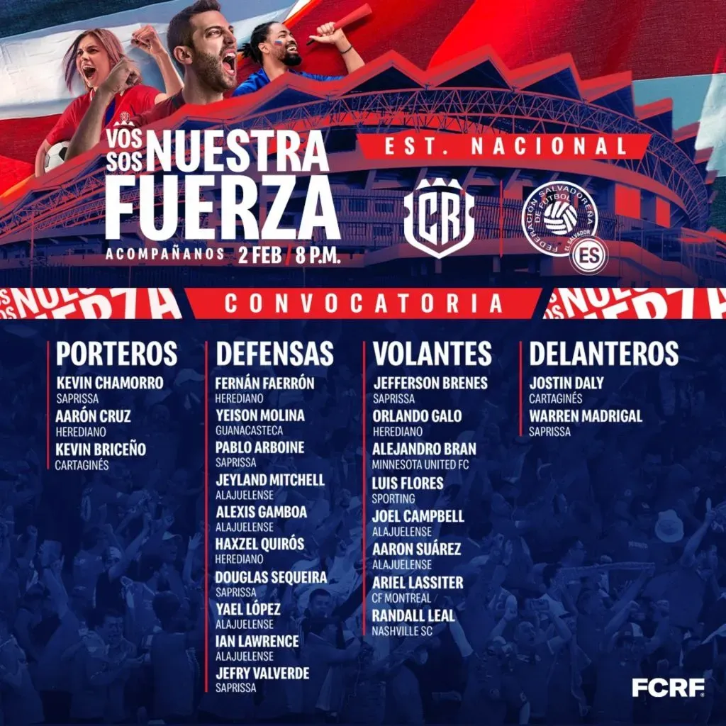 La lista de convocados de Costa Rica. (Foto: X)