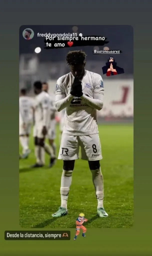 La dedicatoria de Freddy Góndola y la respuesta de Aaron Suárez. (Foto: Instagram)