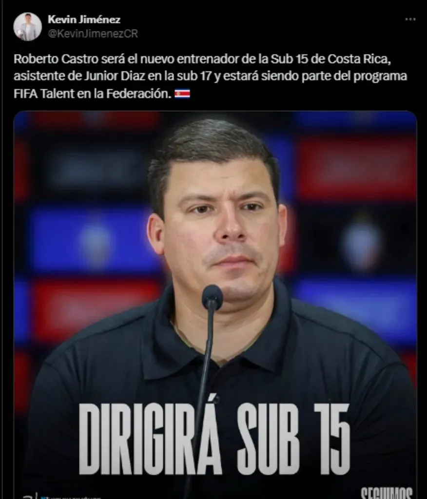 Kevin Jiménez informó  que Roberto Castro se haría cargo de la Sub 15.