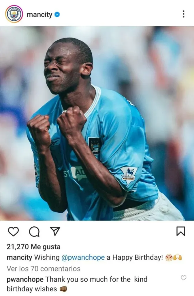 El Manchester City no se olvidó del cumpleaños de Wanchope. (Instagram)