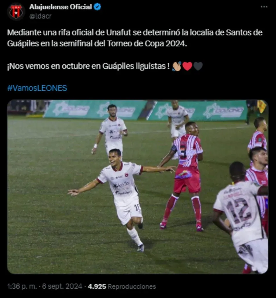 La publicación de Alajuelense. (Foto: X)