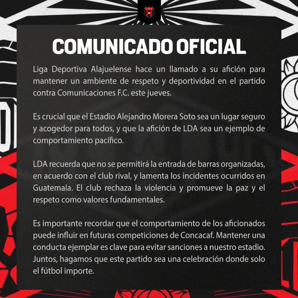 El comunicado de Alajuelense.