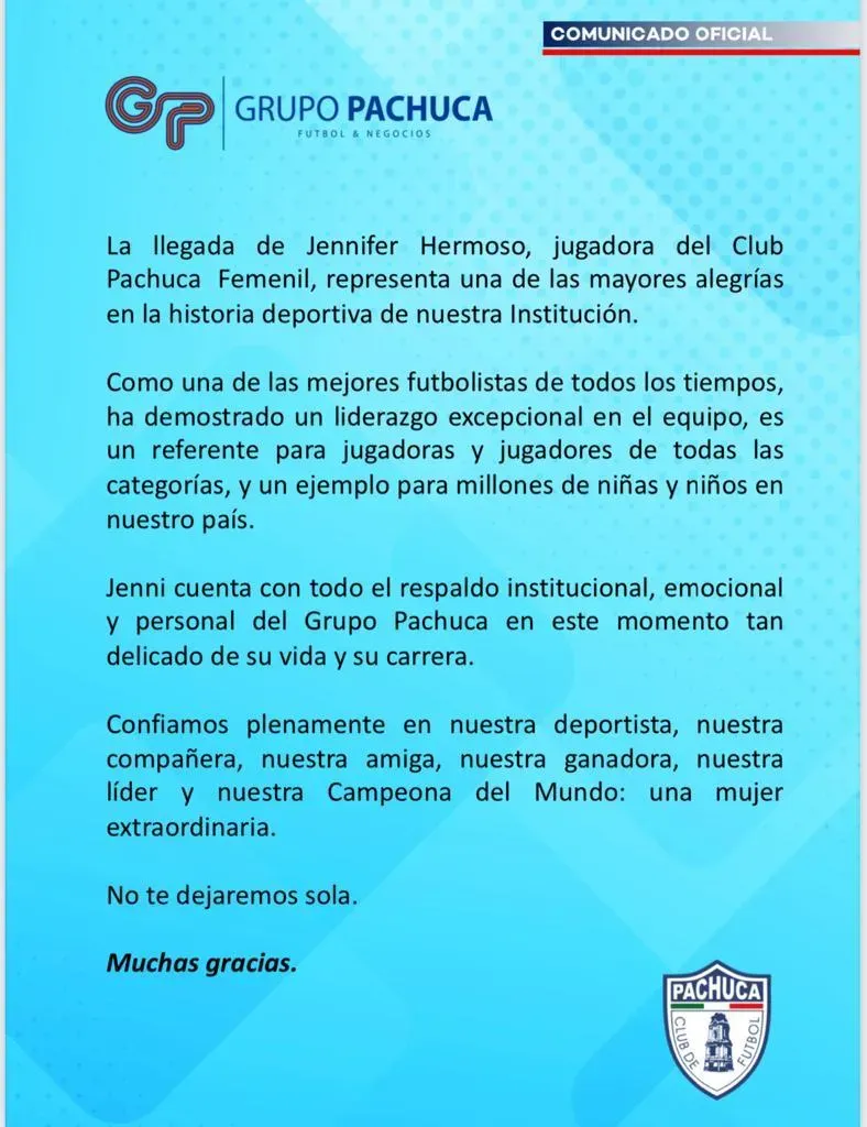 Comunicado Pachuca Femenil. Foto: @TuzosFemenil