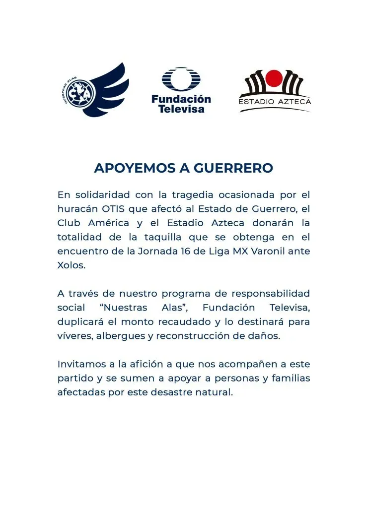 club america centro de acopio taquill adamnificados afectados huracan otis guerrero desastre natural