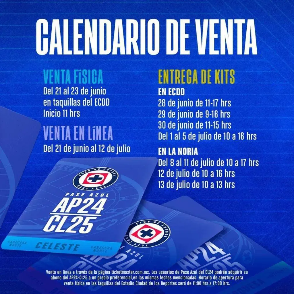 Salió a la venta el Pase Azul para la temporada 2024/25. (Cruz Azul Oficial)