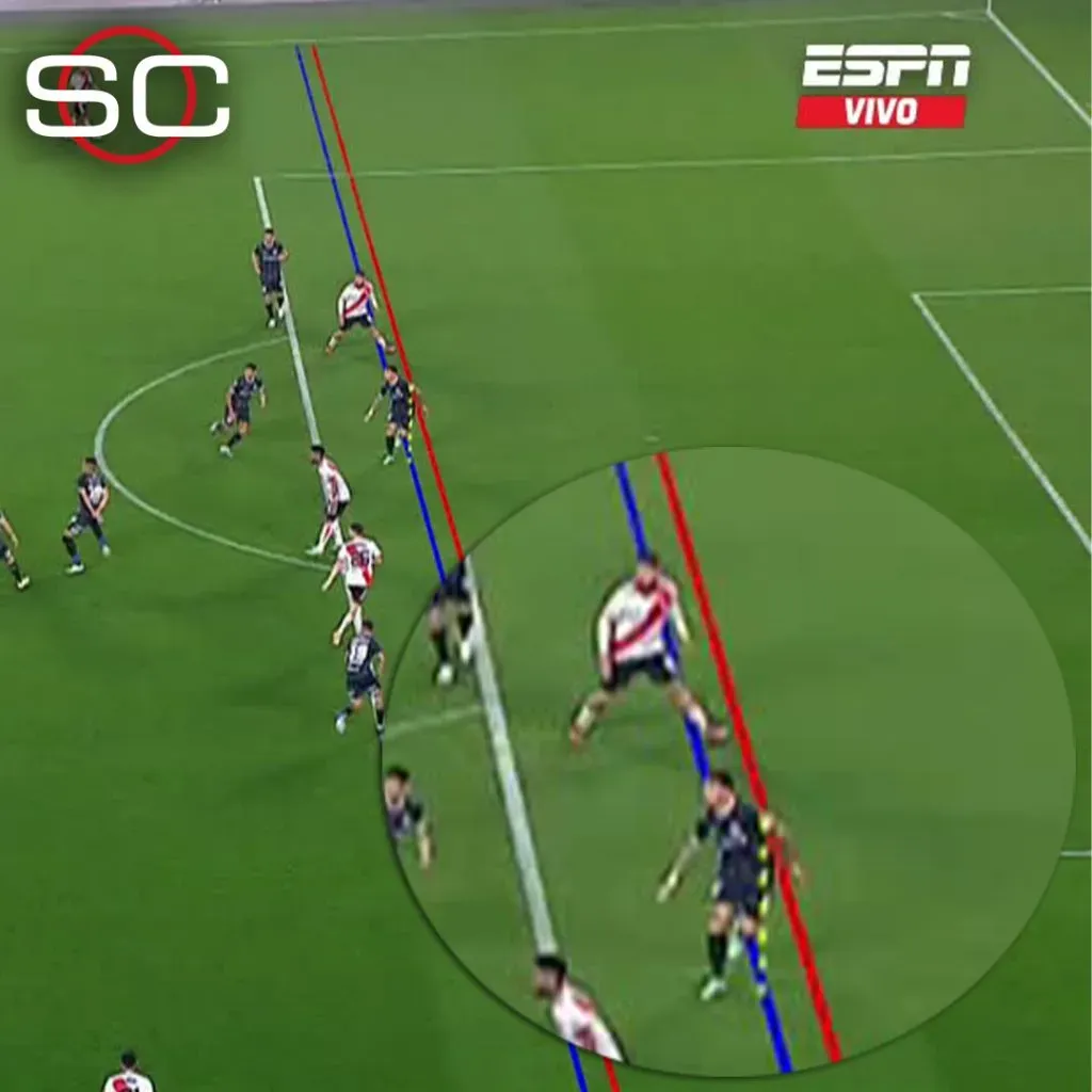 El trazado de líneas para marcar que Paulo estaba en offside.