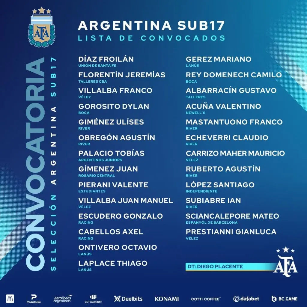 La lista de Placente. Foto: @Argentina