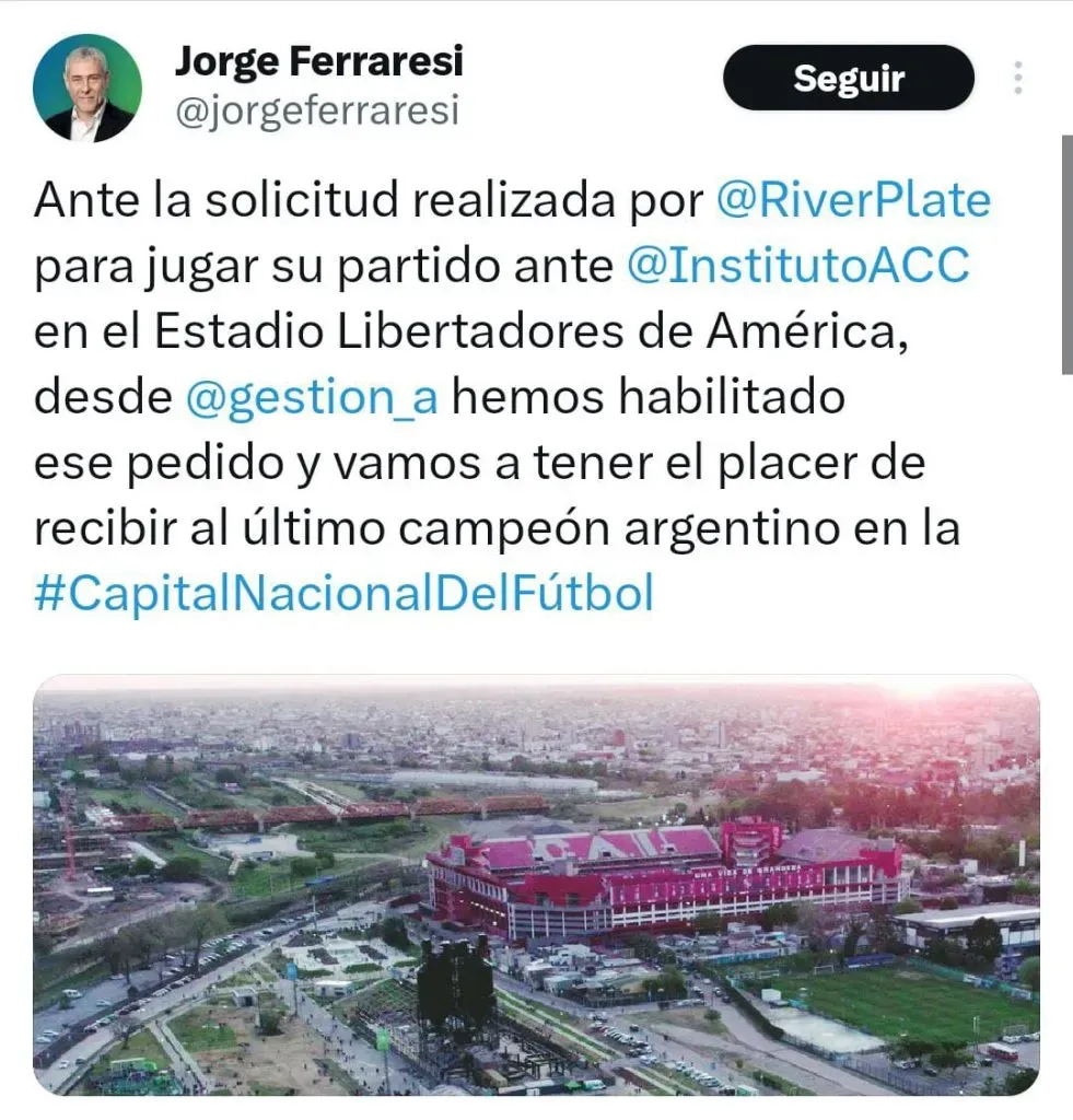 Ferrares confirmó que River jugará en Independiente la última fecha. (Foto: Twitter Ferraresi).