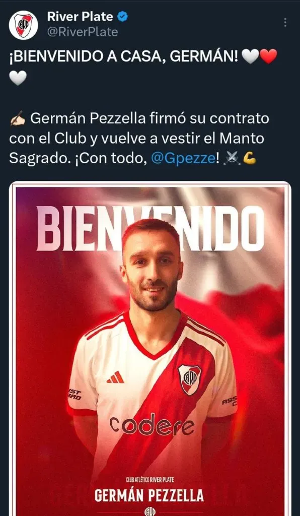 Así presentó River a Pezzella.