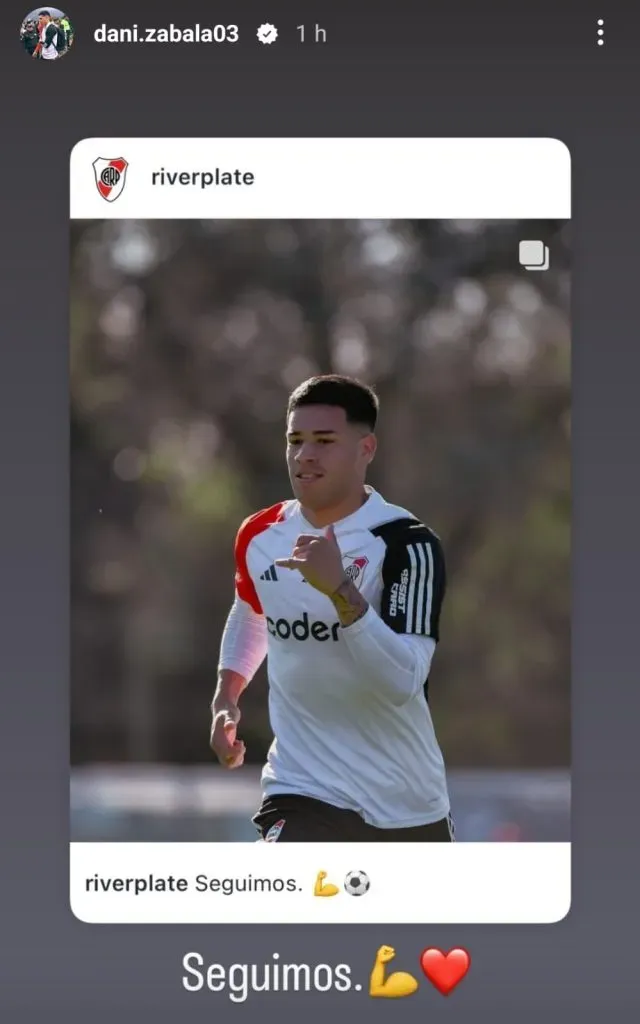 Daniel Zabala se queda en River y así lo anunció en su cuenta de Instagram. (@dani.zabala03)