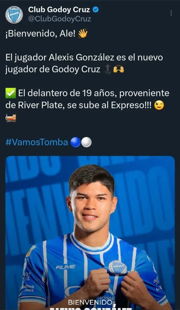 Así presentó Godoy Cruz a Alexis González.