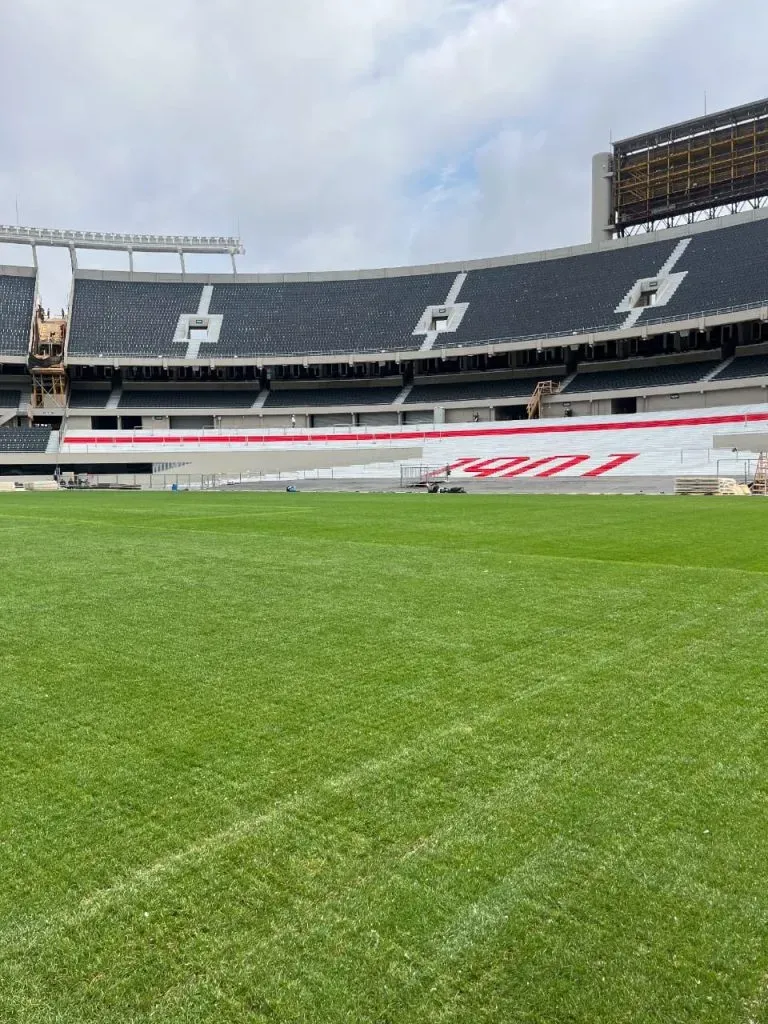 Así está el campo de juego del Monumental. (X: @Juanbalbi09)